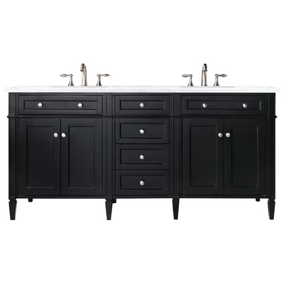 James Martin Bathroom Vanities, Double Sink Vanities, 70-90, Transitional, Black, With Top and Sink, Black Onyx, Transitional, Arctic Fall Solid Surface, Yellow Poplar, Plywood Panels, Vanity, 846871061456, 650-V72-BKO-3AF