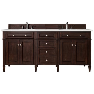 Bathroom Vanities James Martin Brittany Yellow Poplar Plywood Panels Burnished Mahogany Burnished Mahogany 650-V72-BNM-3ESR 840108919916 Vanity Double Sink Vanities 70-90 Transitional Dark Brown With Top and Sink 