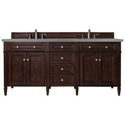 Bathroom Vanities James Martin Brittany Yellow Poplar Plywood Panels Burnished Mahogany Burnished Mahogany 650-V72-BNM-3GEX 846871085629 Vanity Double Sink Vanities 70-90 Transitional Dark Brown With Top and Sink 