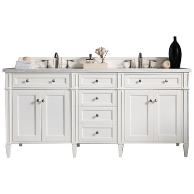 James Martin Bathroom Vanities, Double Sink Vanities, 70-90, Transitional, White, With Top and Sink, Bright White, Transitional, Arctic Fall Solid Surface, Yellow Poplar, Plywood Panels, Vanity, 840108918278, 650-V72-BW-3AF