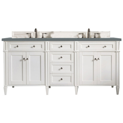 James Martin Bathroom Vanities, Double Sink Vanities, 70-90, Transitional, White, With Top and Sink, Bright White, Transitional, Cala Blue Quartz, Yellow Poplar, Plywood Panels, Vanity, 840108941184, 650-V72-BW-3CBL