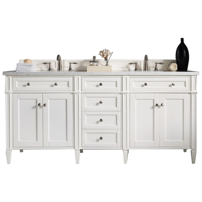 James Martin Bathroom Vanities, Double Sink Vanities, 70-90, Transitional, White, With Top and Sink, Bright White, Transitional, Eternal Jasmine Pearl Quartz, Yellow Poplar, Plywood Panels, Vanity, 840108918315, 650-V72-BW-3EJP