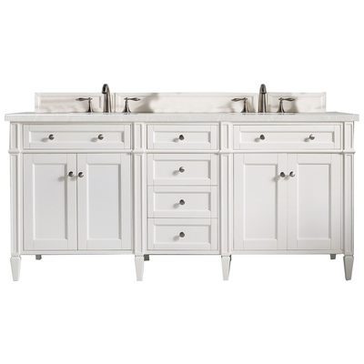 James Martin Bathroom Vanities, Double Sink Vanities, 70-90, Transitional, White, With Top and Sink, Bright White, Transitional, Eternal Serena Quartz, Yellow Poplar, Plywood Panels, Vanity, 840108919923, 650-V72-BW-3ESR