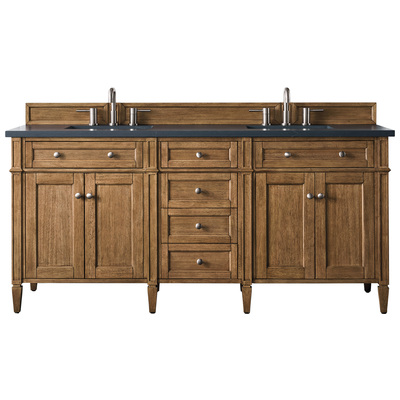 James Martin Bathroom Vanities, Double Sink Vanities, 70-90, Transitional, Light Brown, With Top and Sink, Saddle Brown, Transitional, Charcoal Soapstone Quartz, Yellow Poplar, Plywood Panels, Vanity, 840108925450, 650-V72-SBR-3CSP