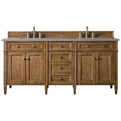 James Martin Bathroom Vanities, Double Sink Vanities, 70-90, Transitional, Light Brown, With Top and Sink, Saddle Brown, Transitional, Grey Expo Quartz, Yellow Poplar, Plywood Panels, Vanity, 840108925498, 650-V72-SBR-3GEX