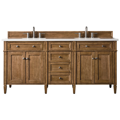James Martin Bathroom Vanities, Double Sink Vanities, 70-90, Transitional, Light Brown, With Top and Sink, Saddle Brown, Transitional, White Zeus, Yellow Poplar, Plywood Panels, Vanity, 840108953897, 650-V72-SBR-3WZ