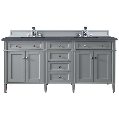 James Martin Bathroom Vanities, Double Sink Vanities, 70-90, Transitional, Gray, With Top and Sink, Urban Gray, Transitional, Charcoal Soapstone Quartz, Yellow Poplar, Plywood Panels, Vanity, 846871085759, 650-V72-UGR-3CSP