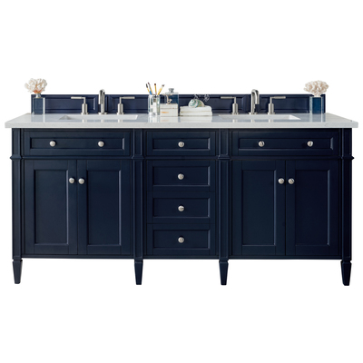 James Martin Bathroom Vanities, Double Sink Vanities, 70-90, Transitional, Blue, With Top and Sink, Victory Blue, Transitional, Eternal Jasmine Pearl Quartz, Yellow Poplar, Plywood Panels, Vanity, 846871093839, 650-V72-VBL-3EJP