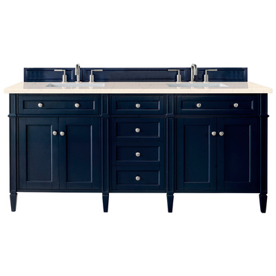 James Martin Bathroom Vanities, Double Sink Vanities, 70-90, Transitional, Blue, With Top and Sink, Victory Blue, Transitional, Eternal Marfil Quartz, Yellow Poplar, Plywood Panels, Vanity, 840108919640, 650-V72-VBL-3EMR