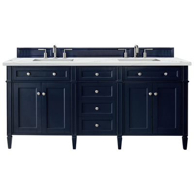 James Martin Bathroom Vanities, Double Sink Vanities, 70-90, Transitional, Blue, With Top and Sink, Victory Blue, Transitional, Ethereal Noctis Quartz, Yellow Poplar, Plywood Panels, Vanity, 840108941252, 650-V72-VBL-3ENC