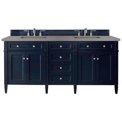 James Martin Bathroom Vanities, Double Sink Vanities, 70-90, Transitional, Blue, With Top and Sink, Victory Blue, Transitional, Grey Expo Quartz, Yellow Poplar, Plywood Panels, Vanity, 846871093853, 650-V72-VBL-3GEX