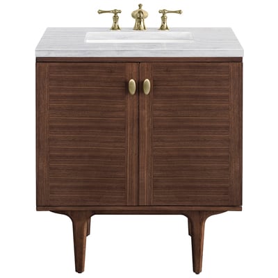 Bathroom Vanities James Martin Amberly Rubber Wood Solids and Plywood Mid-Century Walnut Mid-Century Walnut 670-V30-WLT-3AF 840108951282 Vanity Single Sink Vanities Under 30 Modern Dark Brown Wall Mount Vanities With Top and Sink 