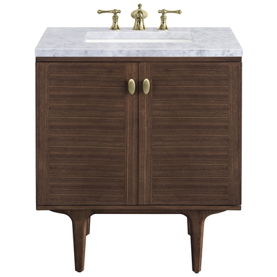 Bathroom Vanities James Martin Amberly Rubber Wood Solids and Plywood Mid-Century Walnut Mid-Century Walnut 670-V30-WLT-3CAR 840108951299 Vanity Single Sink Vanities Under 30 Modern Dark Brown Wall Mount Vanities With Top and Sink 