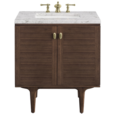 Bathroom Vanities James Martin Amberly Rubber Wood Solids and Plywood Mid-Century Walnut Mid-Century Walnut 670-V30-WLT-3EJP 840108951329 Vanity Single Sink Vanities Under 30 Modern Dark Brown Wall Mount Vanities With Top and Sink 