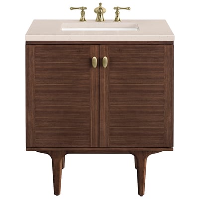Bathroom Vanities James Martin Amberly Rubber Wood Solids and Plywood Mid-Century Walnut Mid-Century Walnut 670-V30-WLT-3EMR 840108951336 Vanity Single Sink Vanities Under 30 Modern Dark Brown Wall Mount Vanities With Top and Sink 