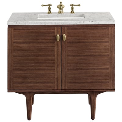 Bathroom Vanities James Martin Amberly Rubber Wood Solids and Plywood Mid-Century Walnut Mid-Century Walnut 670-V36-WLT-3EJP 840108951428 Vanity Single Sink Vanities 30-40 Modern Dark Brown Wall Mount Vanities With Top and Sink 