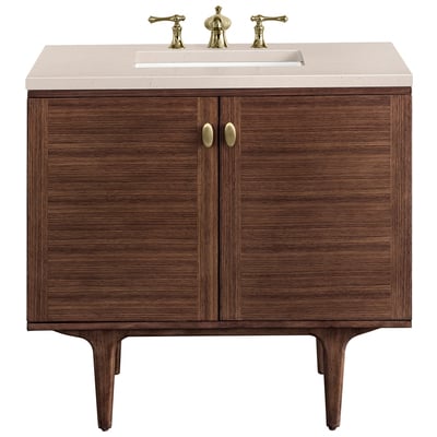 Bathroom Vanities James Martin Amberly Rubber Wood Solids and Plywood Mid-Century Walnut Mid-Century Walnut 670-V36-WLT-3EMR 840108951435 Vanity Single Sink Vanities 30-40 Modern Dark Brown Wall Mount Vanities With Top and Sink 