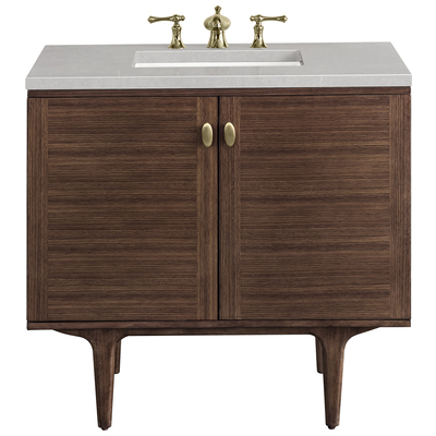 Bathroom Vanities James Martin Amberly Rubber Wood Solids and Plywood Mid-Century Walnut Mid-Century Walnut 670-V36-WLT-3ESR 840108951459 Vanity Single Sink Vanities 30-40 Modern Dark Brown Wall Mount Vanities With Top and Sink 