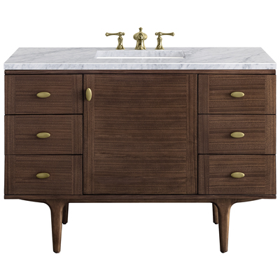 Bathroom Vanities James Martin Amberly Rubber Wood Solids and Plywood Mid-Century Walnut Mid-Century Walnut 670-V48-WLT-3CAR 840108951497 Vanity Single Sink Vanities 40-50 Modern Dark Brown Wall Mount Vanities With Top and Sink 