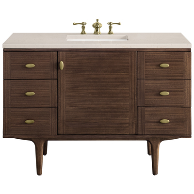 Bathroom Vanities James Martin Amberly Rubber Wood Solids and Plywood Mid-Century Walnut Mid-Century Walnut 670-V48-WLT-3EMR 840108951534 Vanity Single Sink Vanities 40-50 Modern Dark Brown Wall Mount Vanities With Top and Sink 