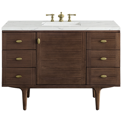 Bathroom Vanities James Martin Amberly Rubber Wood Solids and Plywood Mid-Century Walnut Mid-Century Walnut 670-V48-WLT-3ENC 840108951541 Vanity Single Sink Vanities 40-50 Modern Dark Brown Wall Mount Vanities With Top and Sink 