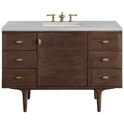 Bathroom Vanities James Martin Amberly Rubber Wood Solids and Plywood Mid-Century Walnut Mid-Century Walnut 670-V48-WLT-3ESR 840108951558 Vanity Single Sink Vanities 40-50 Modern Dark Brown Wall Mount Vanities With Top and Sink 