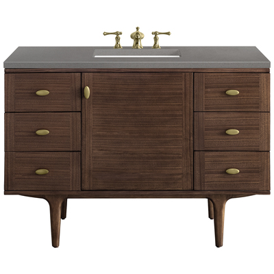 Bathroom Vanities James Martin Amberly Rubber Wood Solids and Plywood Mid-Century Walnut Mid-Century Walnut 670-V48-WLT-3GEX 840108951565 Vanity Single Sink Vanities 40-50 Modern Dark Brown Wall Mount Vanities With Top and Sink 
