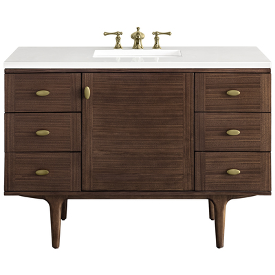 Bathroom Vanities James Martin Amberly Rubber Wood Solids and Plywood Mid-Century Walnut Mid-Century Walnut 670-V48-WLT-3WZ 840108951572 Vanity Single Sink Vanities 40-50 Modern Dark Brown Wall Mount Vanities With Top and Sink 