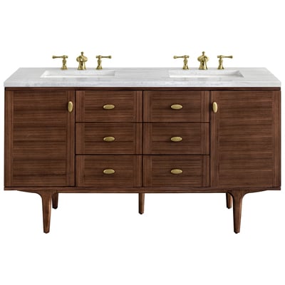 Bathroom Vanities James Martin Amberly Rubber Wood Solids and Plywood Mid-Century Walnut Mid-Century Walnut 670-V60D-WLT-3AF 840108951589 Vanity Double Sink Vanities 50-70 Modern Dark Brown Wall Mount Vanities With Top and Sink 