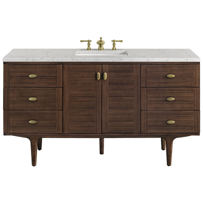 Bathroom Vanities James Martin Amberly Rubber Wood Solids and Plywood Mid-Century Walnut Mid-Century Walnut 670-V60S-WLT-3EJP 840108951725 Vanity Single Sink Vanities 50-70 Modern Dark Brown Wall Mount Vanities With Top and Sink 