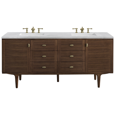 Bathroom Vanities James Martin Amberly Rubber Wood Solids and Plywood Mid-Century Walnut Mid-Century Walnut 670-V72-WLT-3AF 840108951787 Vanity Double Sink Vanities 70-90 Modern Dark Brown Wall Mount Vanities With Top and Sink 