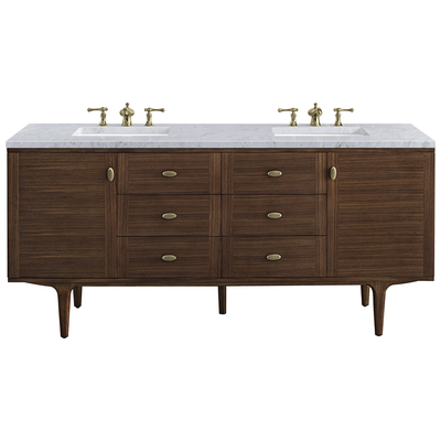 Bathroom Vanities James Martin Amberly Rubber Wood Solids and Plywood Mid-Century Walnut Mid-Century Walnut 670-V72-WLT-3CAR 840108951794 Vanity Double Sink Vanities 70-90 Modern Dark Brown Wall Mount Vanities With Top and Sink 