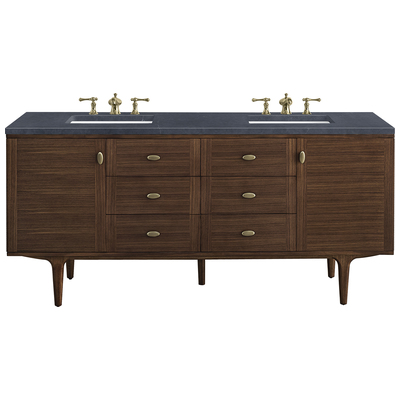 Bathroom Vanities James Martin Amberly Rubber Wood Solids and Plywood Mid-Century Walnut Mid-Century Walnut 670-V72-WLT-3CSP 840108951817 Vanity Double Sink Vanities 70-90 Modern Dark Brown Wall Mount Vanities With Top and Sink 