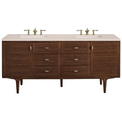 Bathroom Vanities James Martin Amberly Rubber Wood Solids and Plywood Mid-Century Walnut Mid-Century Walnut 670-V72-WLT-3EMR 840108951831 Vanity Double Sink Vanities 70-90 Modern Dark Brown Wall Mount Vanities With Top and Sink 