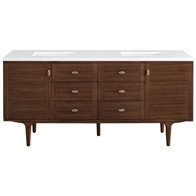Bathroom Vanities James Martin Amberly Rubber Wood Solids and Plywood Mid-Century Walnut Mid-Century Walnut 670-V72-WLT-3WZ 840108951879 Vanity Double Sink Vanities 70-90 Modern Dark Brown Wall Mount Vanities With Top and Sink 