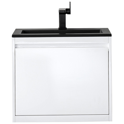 James Martin Bathroom Vanities, Single Sink Vanities, Under 30, Transitional, White, With Top and Sink, Glossy White, Transitional, Charcoal Black, Yellow Poplar Solids, Plywood Panels and MDF, Vanity, 840108925528, 801V23.6GWCHB