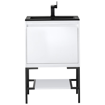 James Martin Bathroom Vanities, Single Sink Vanities, Under 30, Transitional, White, With Top and Sink, Glossy White, Transitional, Charcoal Black, Yellow Poplar Solids, Plywood Panels and MDF, Vanity, 840108925566, 801V23.6GWMBKCHB