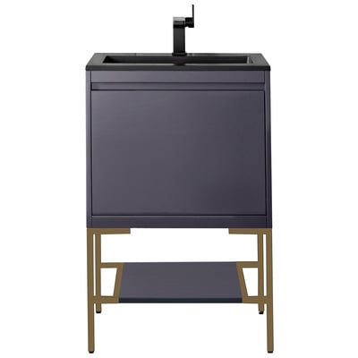 James Martin Bathroom Vanities, Single Sink Vanities, Under 30, Transitional, Gray, With Top and Sink, Modern Gray Glossy, Transitional, Charcoal Black, Yellow Poplar Solids, Plywood Panels and MDF, Vanity, 840108931802, 801V23.6MGGRGDCHB