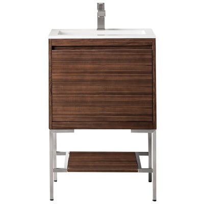 James Martin Bathroom Vanities, Single Sink Vanities, Under 30, Transitional, Dark Brown, With Top and Sink, Mid-Century Walnut, Transitional, Glossy White, Yellow Poplar Solids, Plywood Panels and MDF, Walnut Venners, Vanity, 840108925672, 801V23.6W