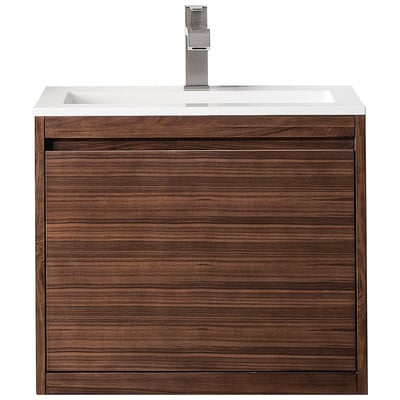 James Martin Bathroom Vanities, Single Sink Vanities, Under 30, Transitional, Dark Brown, With Top and Sink, Mid-Century Walnut, Transitional, Glossy White, Yellow Poplar Solids, Plywood Panels and MDF, Walnut Venners, Vanity, 840108925696, 801V23.6W