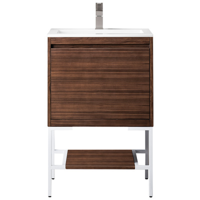 James Martin Bathroom Vanities, Single Sink Vanities, Under 30, Transitional, Dark Brown, With Top and Sink, Mid-Century Walnut, Transitional, Glossy White, Yellow Poplar Solids, Plywood Panels and MDF, Walnut Venners, Vanity, 840108925719, 801V23.