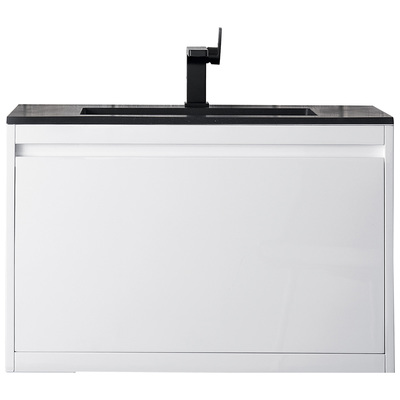 James Martin Bathroom Vanities, Single Sink Vanities, 30-40, Transitional, White, With Top and Sink, Glossy White, Transitional, Charcoal Black, Yellow Poplar Solids, Plywood Panels and MDF, Vanity, 840108925764, 801V31.5GWCHB