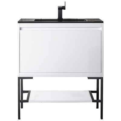 James Martin Bathroom Vanities, Single Sink Vanities, 30-40, Transitional, White, With Top and Sink, Glossy White, Transitional, Charcoal Black, Yellow Poplar Solids, Plywood Panels and MDF, Vanity, 840108925801, 801V31.5GWMBKCHB