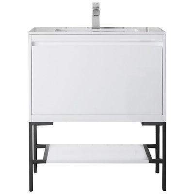 James Martin Bathroom Vanities, Single Sink Vanities, 30-40, Transitional, White, With Top and Sink, Glossy White, Transitional, Glossy White, Yellow Poplar Solids, Plywood Panels and MDF, Vanity, 840108925818, 801V31.5GWMBKGW