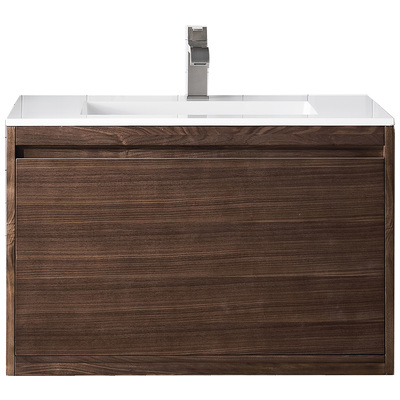 James Martin Bathroom Vanities, Single Sink Vanities, 30-40, Transitional, Dark Brown, With Top and Sink, Mid-Century Walnut, Transitional, Glossy White, Yellow Poplar Solids, Plywood Panels and MDF, Walnut Venners, Vanity, 840108925931, 801V31.5WLTG