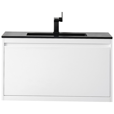 James Martin Bathroom Vanities, Single Sink Vanities, 30-40, Transitional, White, With Top and Sink, Glossy White, Transitional, Charcoal Black, Yellow Poplar Solids, Plywood Panels and MDF, Vanity, 840108926006, 801V35.4GWCHB