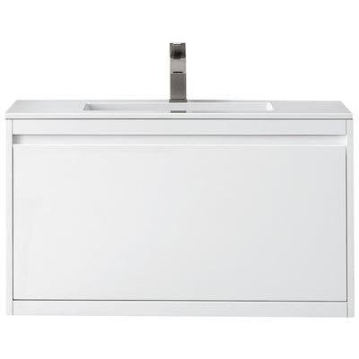 Bathroom Vanities James Martin Milan Yellow Poplar Solids Plywood Glossy White Glossy White 801V35.4GWGW 840108926013 Vanity Single Sink Vanities 30-40 Transitional White With Top and Sink 