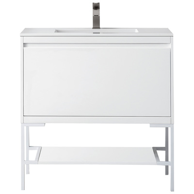 James Martin Bathroom Vanities, Single Sink Vanities, 30-40, Transitional, White, With Top and Sink, Glossy White, Transitional, Glossy White, Yellow Poplar Solids, Plywood Panels and MDF, Vanity, 840108926037, 801V35.4GWGWGW