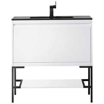 James Martin Bathroom Vanities, Single Sink Vanities, 30-40, Transitional, White, With Top and Sink, Glossy White, Transitional, Charcoal Black, Yellow Poplar Solids, Plywood Panels and MDF, Vanity, 840108926044, 801V35.4GWMBKCHB
