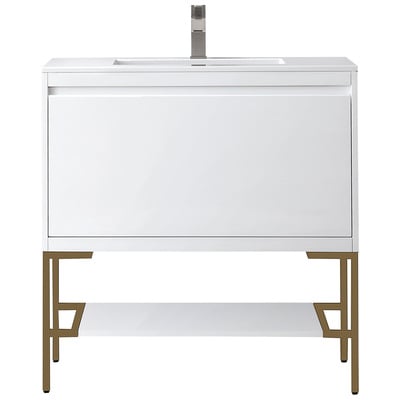 Bathroom Vanities James Martin Milan Yellow Poplar Solids Plywood Glossy White Glossy White 801V35.4GWRGDGW 840108931918 Vanity Single Sink Vanities 30-40 Transitional White With Top and Sink 